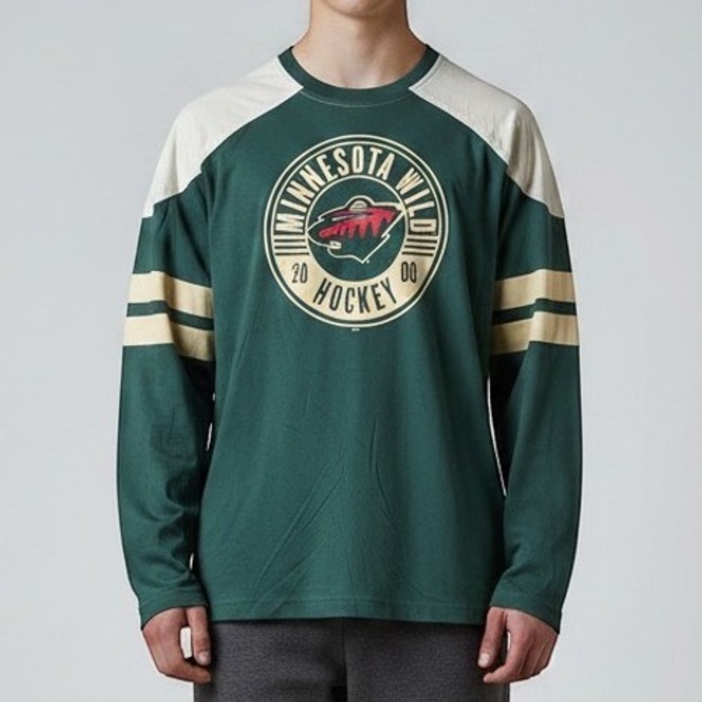 NHL Minnesota Wild Long Sleeve Shirt Mens Large Green Raglan Hockey Fan Tee